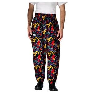 Vintage Chefwear Unisex Elastic Waist Chef Pants Colorful Chili Pepper Print XL